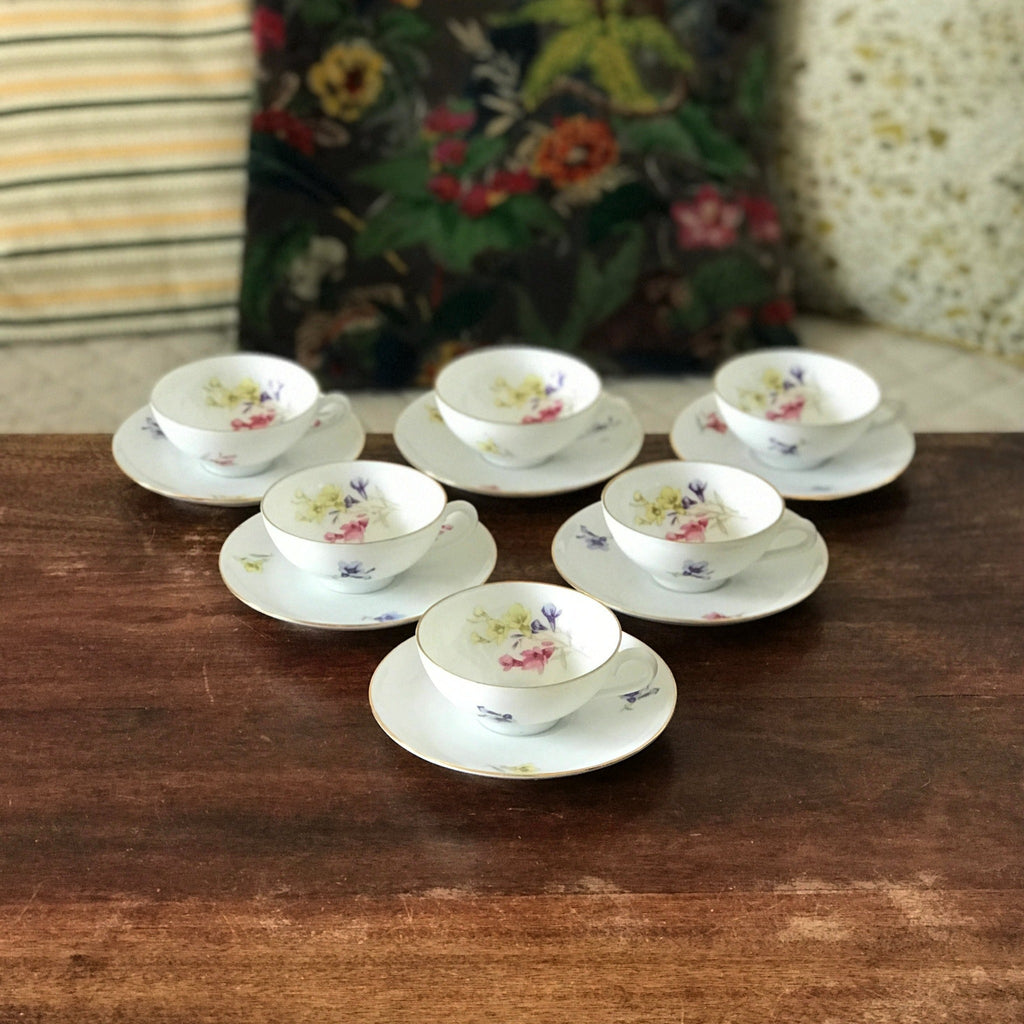 Lot de 6 tasses à café et 6 soucoupes en porcelaine allemande Rheinpflatz Hartporzellan Germany par Hello Broc brocante en ligne