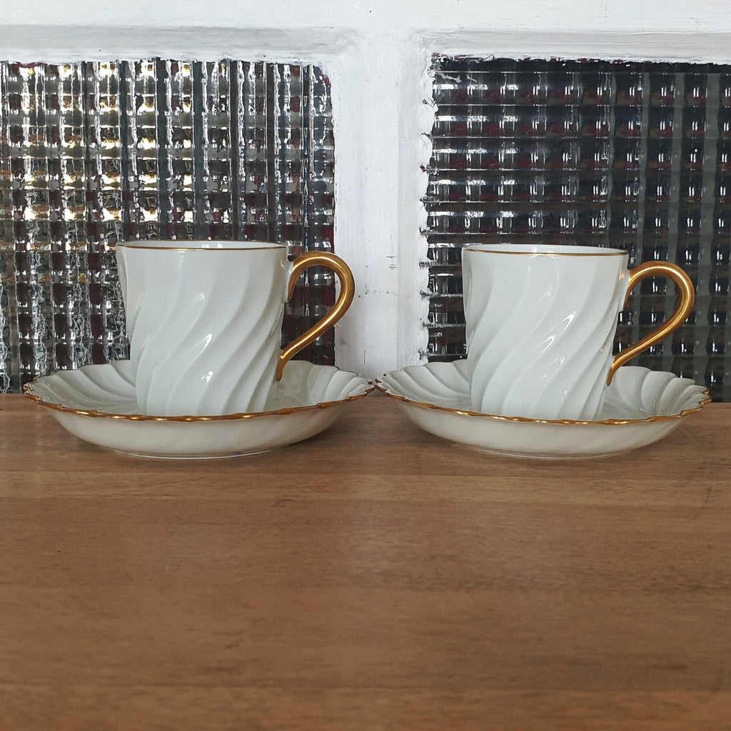 Ensemble de 2 tasses à café et 2 sous-tasses en porcelaine Haviland modèle Torse - 5 lots en stock - Hello Broc