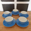 Lot de 5 tasses à thé bleu et 5 soucoupes coordonnées en porcelaine de Limoges - Hello Broc