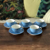 Lot de 5 tasses à thé bleu et 5 soucoupes coordonnées en porcelaine de Limoges - Hello Broc