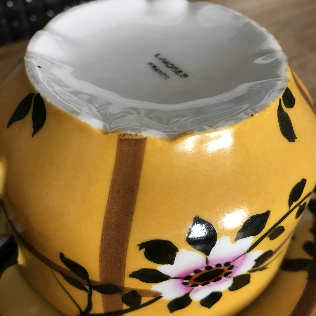 Grande tasse à thé et sous-tasse coordonnée en porcelaine de Limoges - Hello Broc