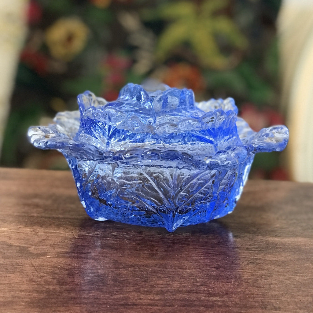 Bonbonnière ou sucrier en verre moulé bleu forme chou - Hello Broc