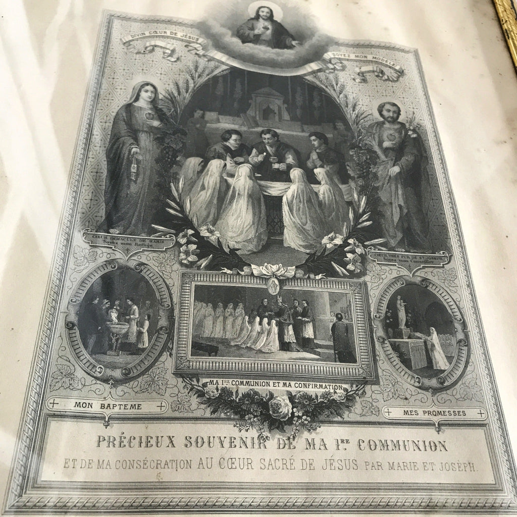 Lithographie religieuse Précieux souvenir de ma 1ère communion 1889 - Hello Broc