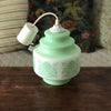 Suspension verre opalin blanc impressions vert céladon par Hello Broc brocante en ligne