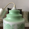 Suspension verre opalin blanc impressions vert céladon par Hello Broc brocante en ligne