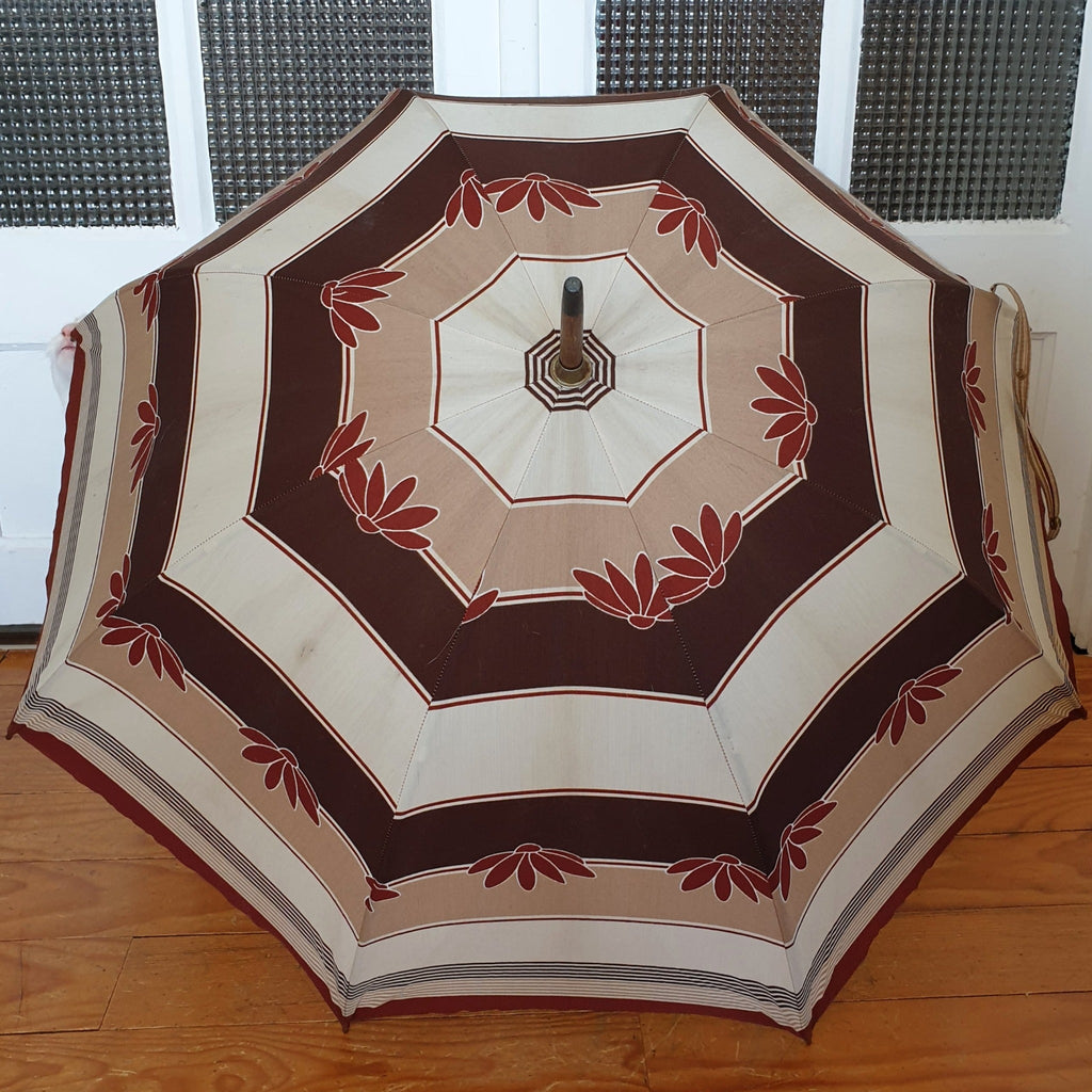 Grand parapluie vintage motifs rayures et feuilles - Hello Broc