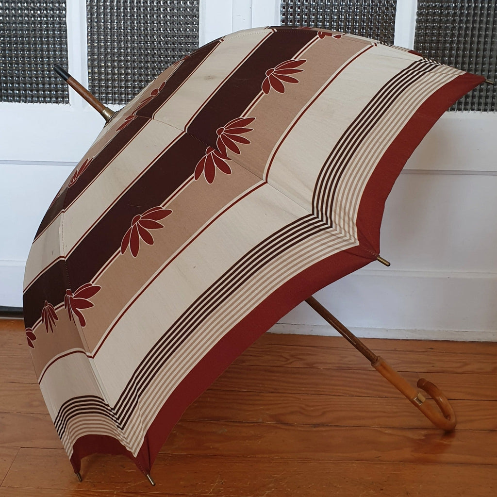 Grand parapluie vintage motifs rayures et feuilles - Hello Broc