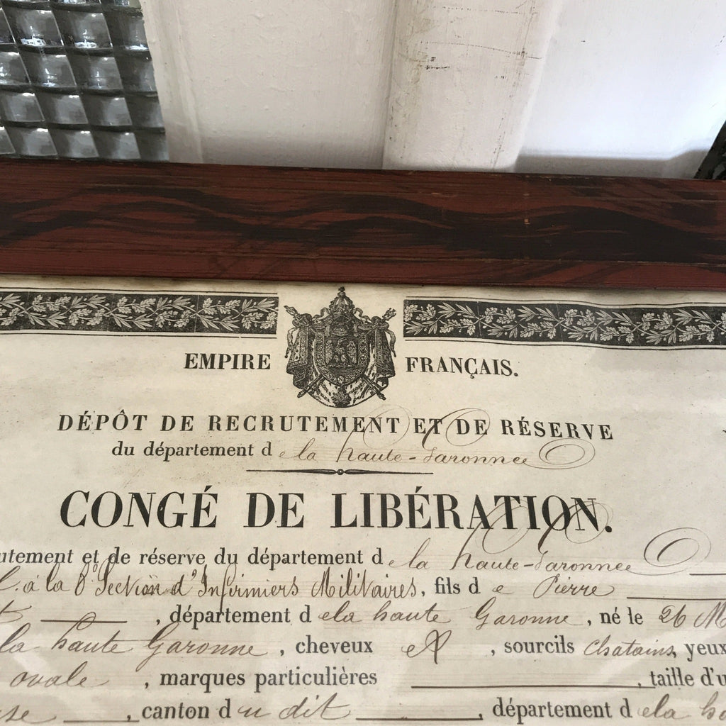 Congé de Libération Empire Français du 31 décembre 1869 encadré - Hello Broc