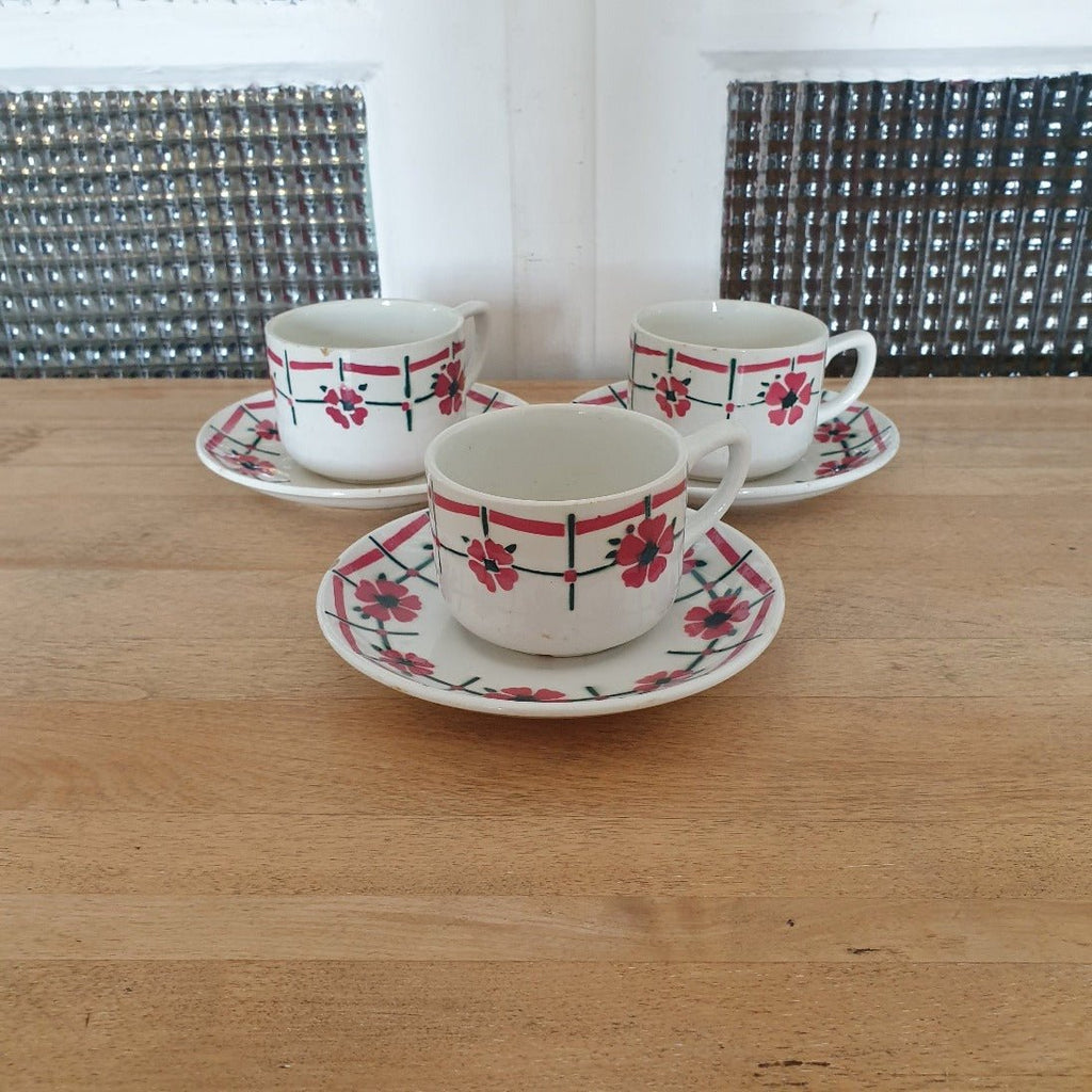 Ensemble de 3 tasses et sous-tasses à café décor Monique de Céranord Saint Amand Nord - Hello Broc