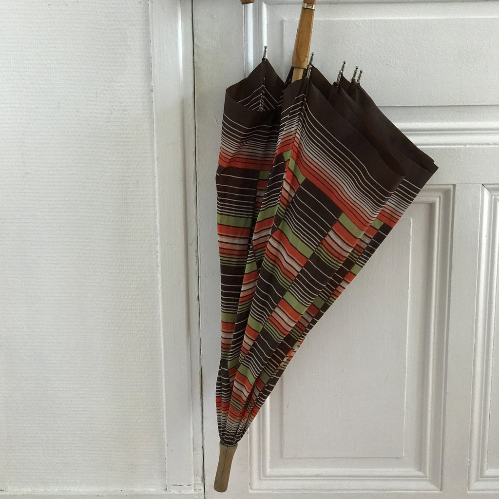 Grand parapluie vintage motifs marron orange et vert années 70 - Hello Broc