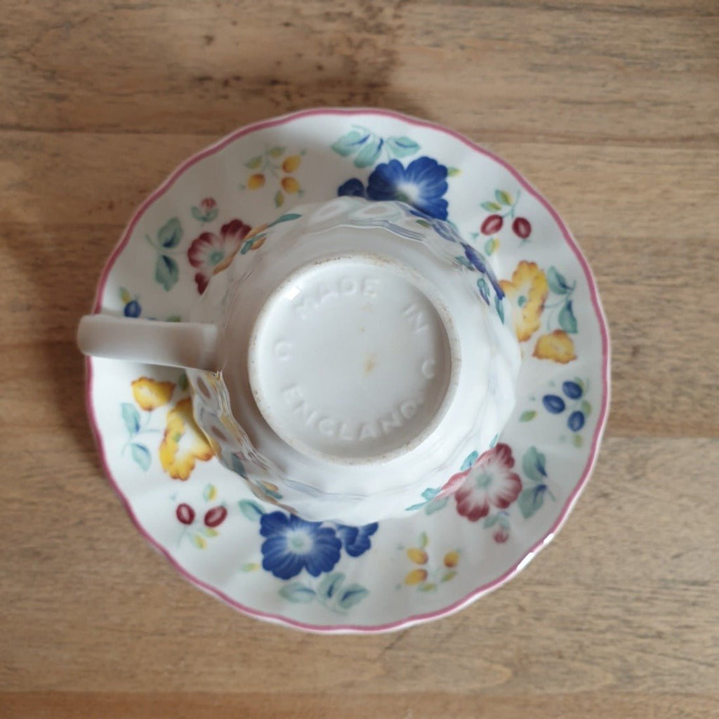 Lot de 2 tasses à thé et 2 soucoupes en faïence anglaise décor fleuri multicolore - Hello Broc