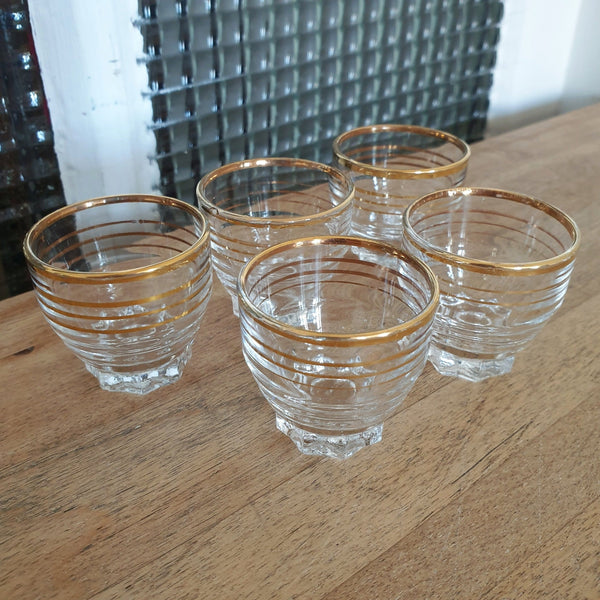 Lot de 5 petits verres à liqueur liserés dorés évasés et arrondis - Hello Broc