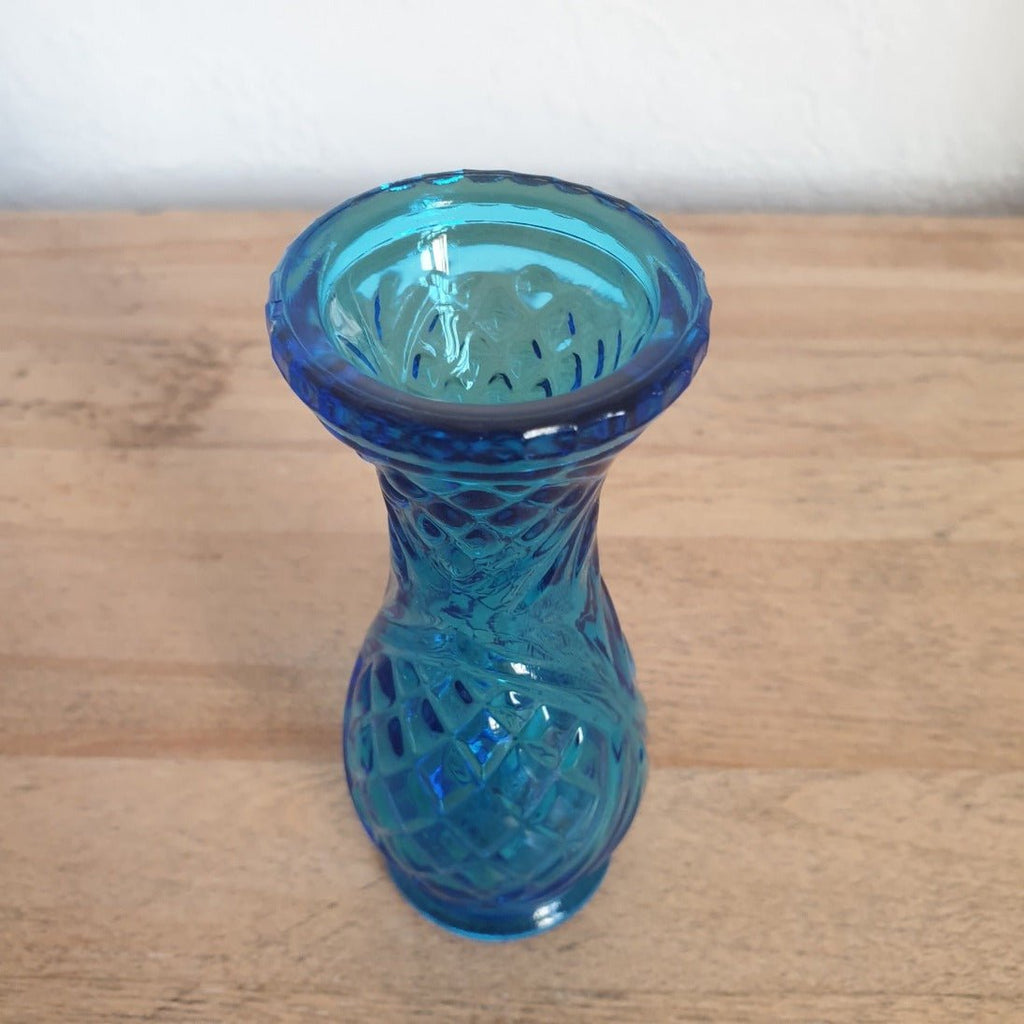 Mini vase soliflore en verre moulé bleu - Hello Broc