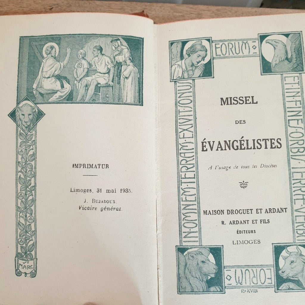 Missel des Evangélistes de 1947 couverture en cuir ornée de motifs - Hello Broc