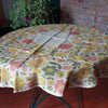 Nappe ronde en chanvre imprimé fleurs années 60 - 70 - Hello Broc