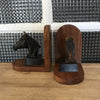 Paire de serre-livres tête de cheval en bronze sur socle bois - Hello Broc