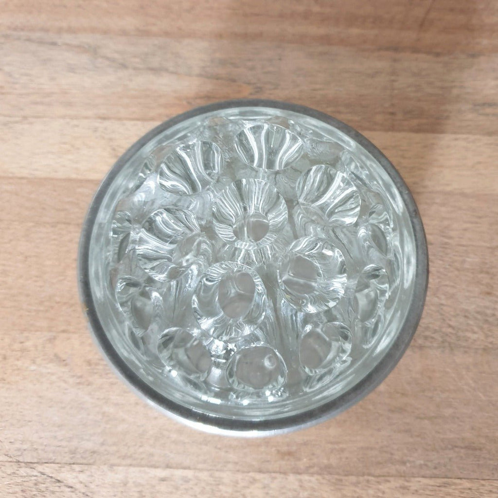 Pique-fleur rond en verre moulé transparent 19 trous avec support amovible en étain - Hello Broc