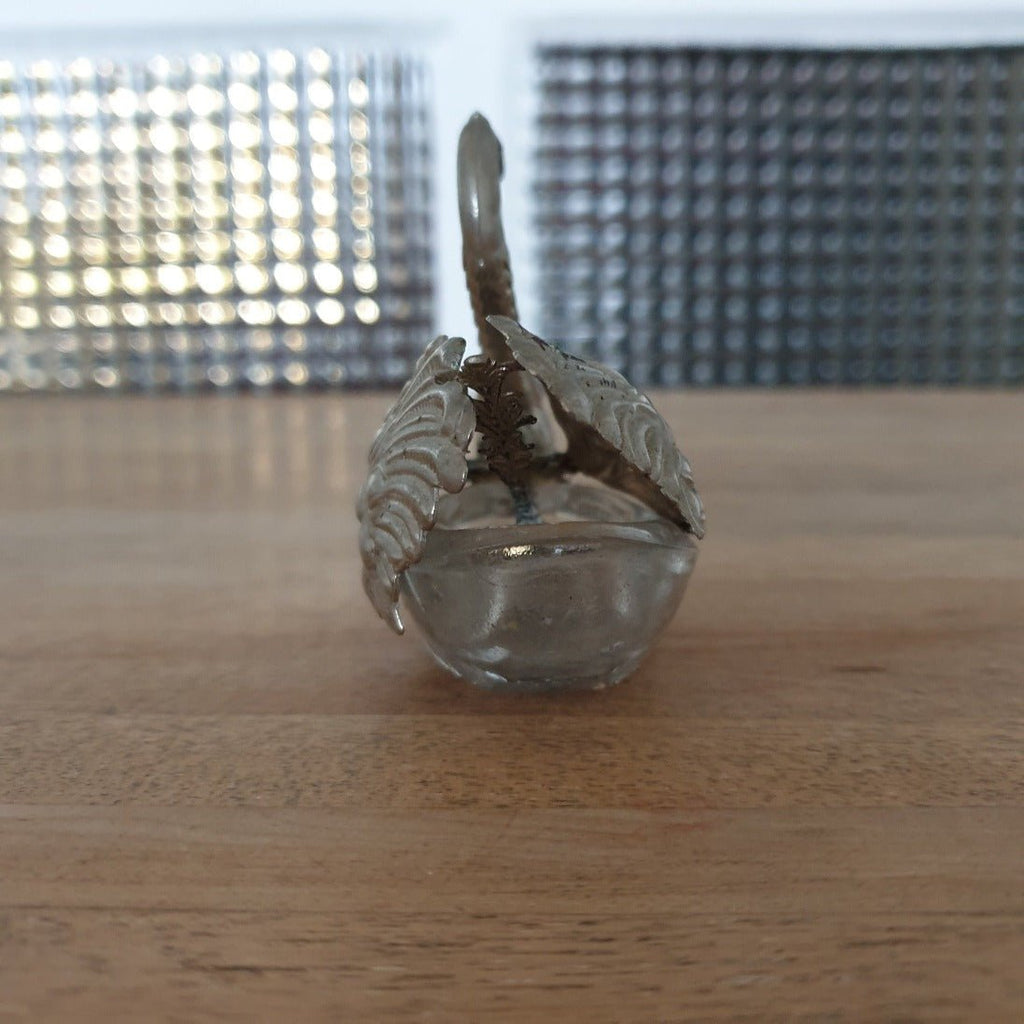 Saleron / salière zoomorphe de forme cygne en cristal et métal argenté - Hello Broc