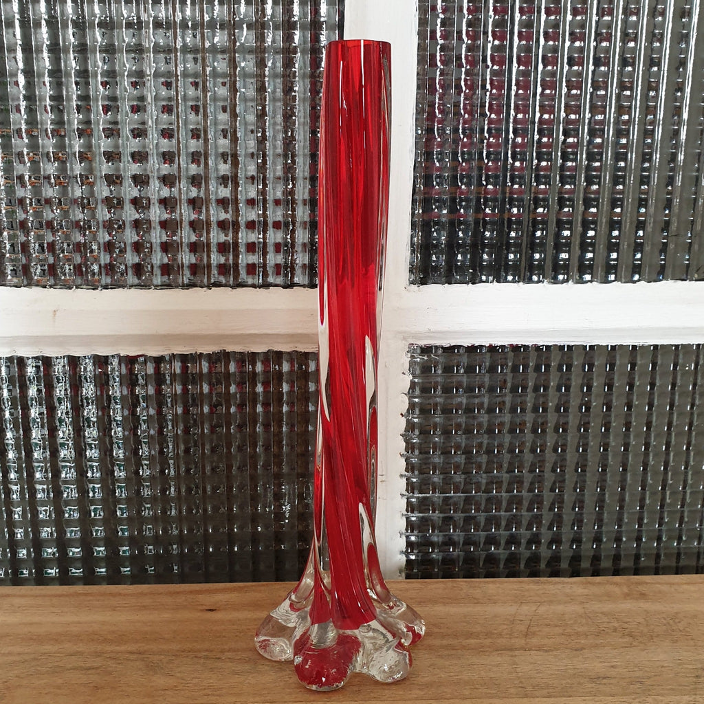 Soliflore en verre soufflé de Murano torse rouge 1970 - Hello Broc