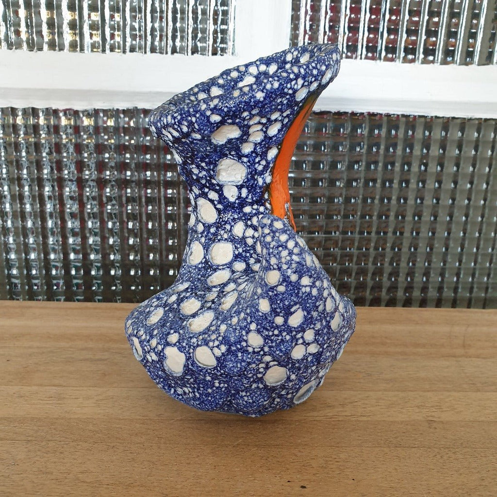 Vase poterie Vallauris bleu fat lava dit écume de mer années 60 - Hello Broc