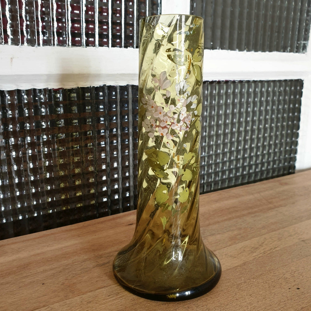 Vase vert en verre soufflé torse peint à la main - Hello Broc